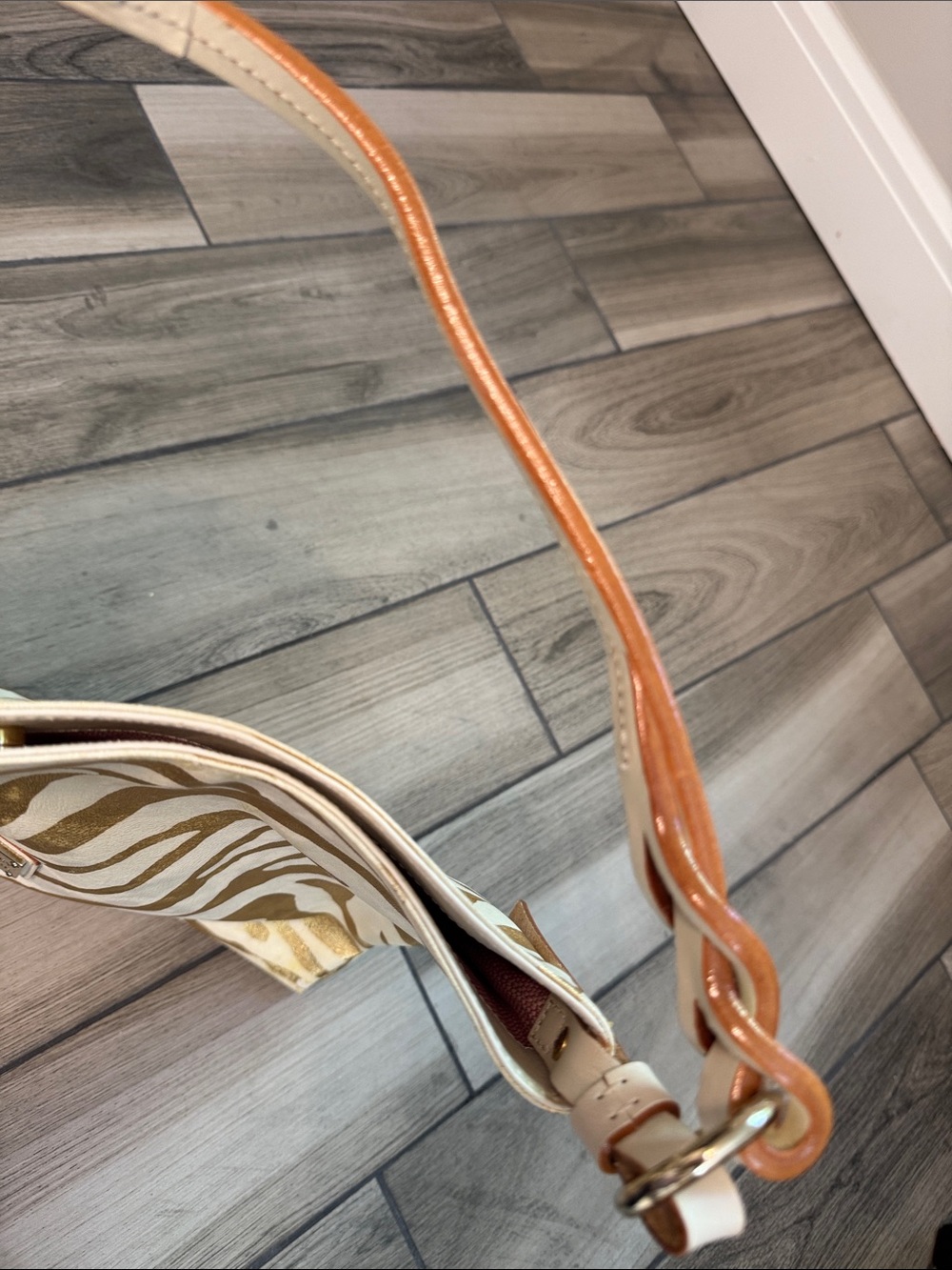Dooney & Bourke Gold and Cream Zebra-Print Shoulder Bag - Picture 14 of 14